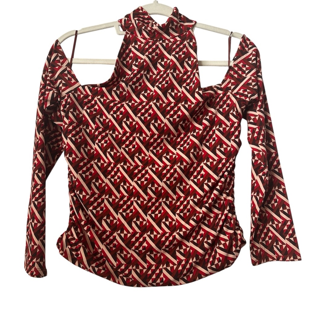 Wayf Red and White Geometric Blouse
